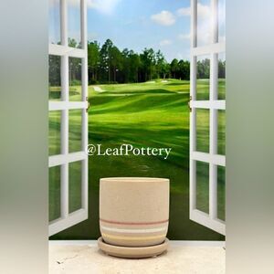 Melanie Beige/Pink (SM) Ceramic Planter Pot with Saucer Attached